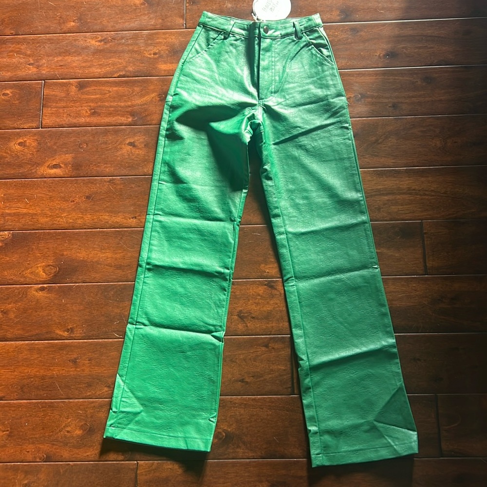 Princess Polly green faux leather Ashlea PU straight leg pants 2